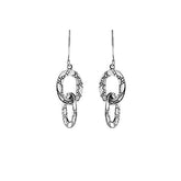 Sterling Silver Textured Linked Oval Drop Earrings Handcrafted In Bali